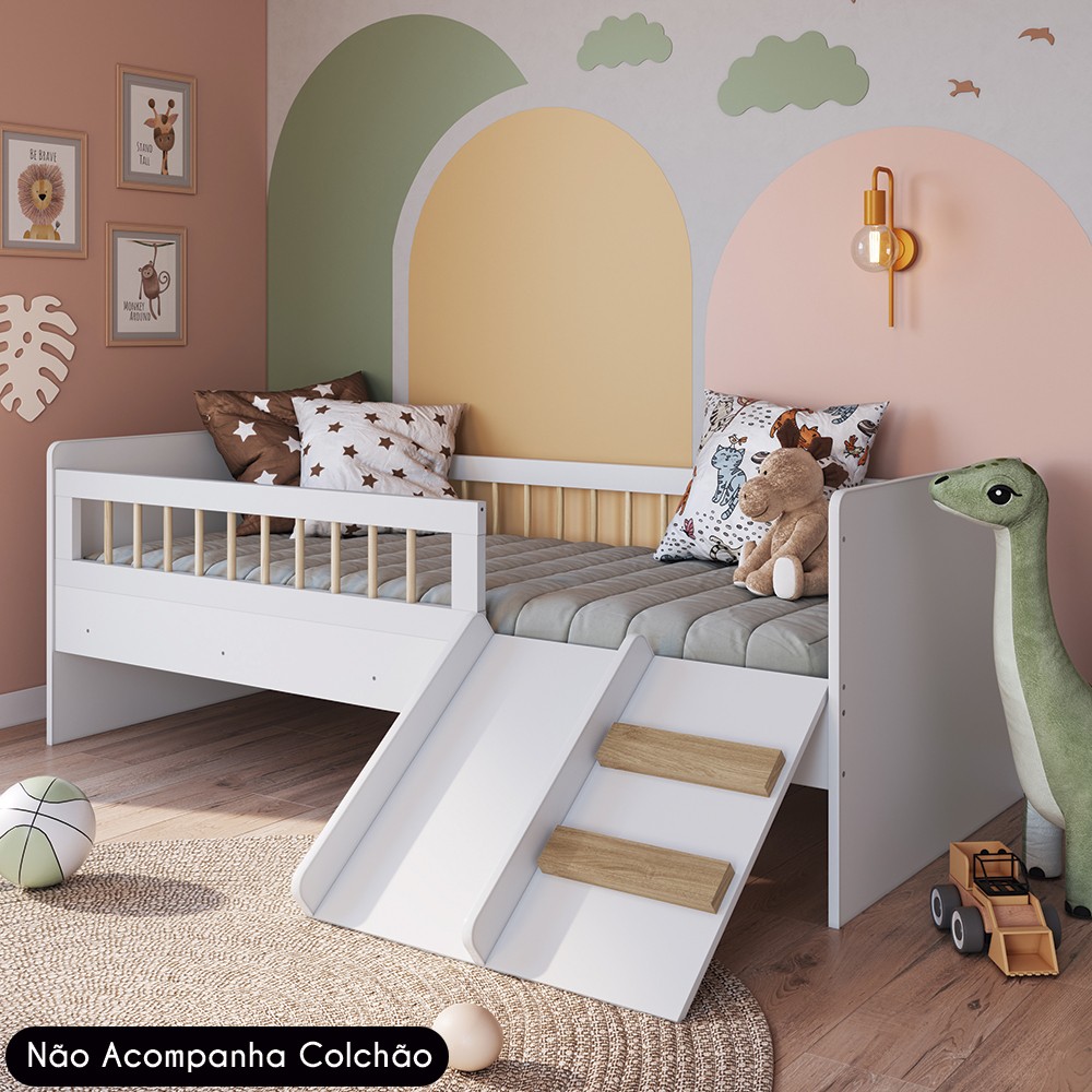 Cama Infantil Com Escorregador Lumiar C06 Branco - Mpozenato