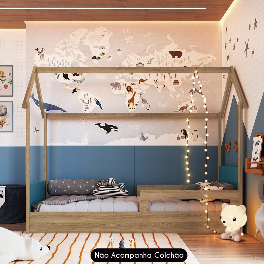 Cama Infantil Montessoriana Casinha Infix C06 Aveiro/Azul - Mpozenato