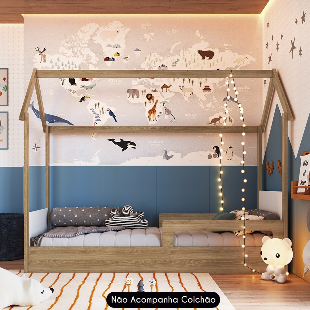 Cama Infantil Montessoriana Casinha Infix C06 Aveiro/Branco - Mpozenato