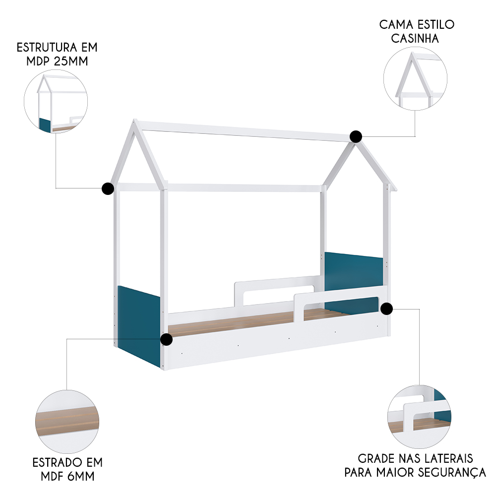 Cama Infantil Montessoriana Casinha Infix C06 Branco/Azul - Mpozenato
