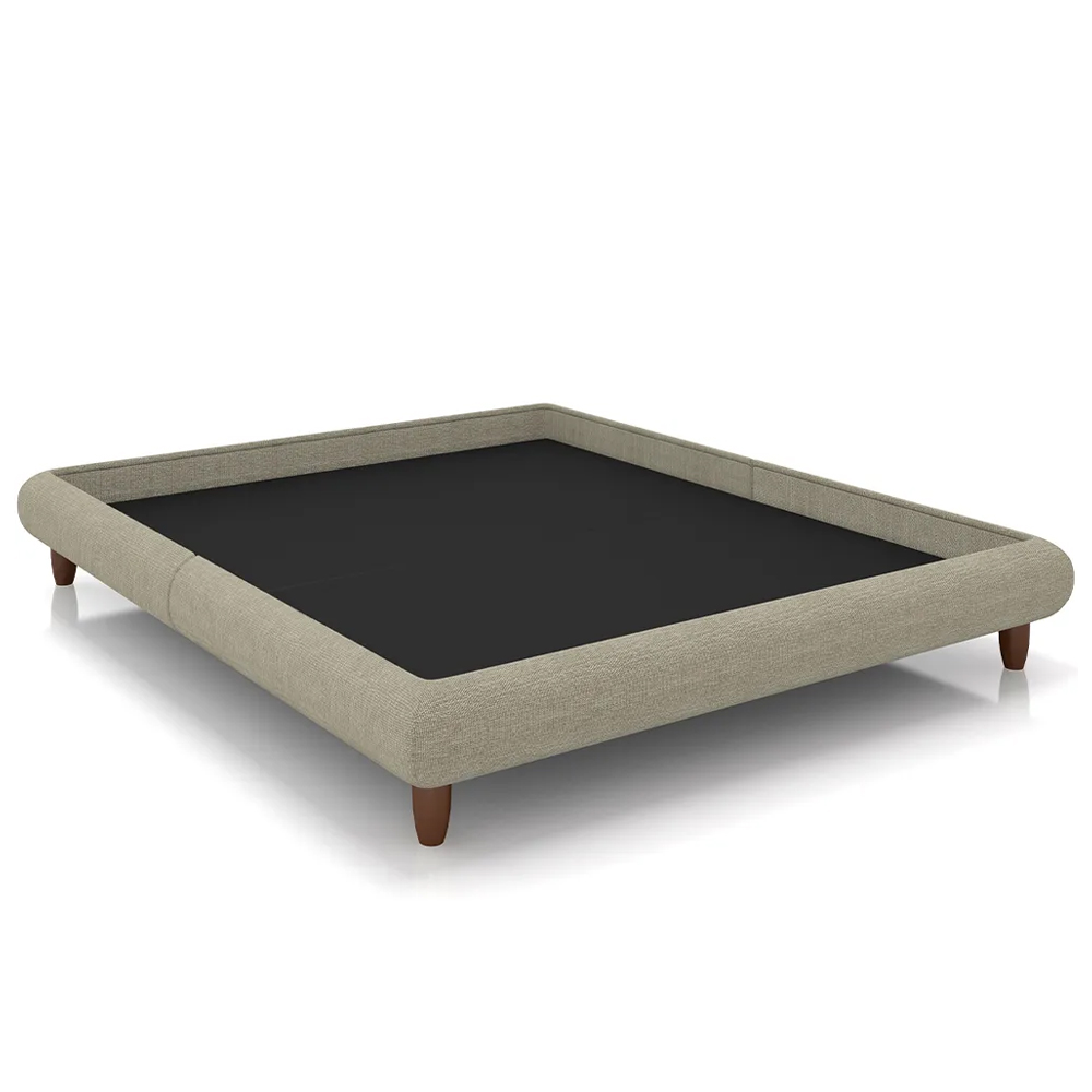 Cama King Base Box 193x203cm Pés Madeira Cold P02 Veludo Bege - Mpozenato
