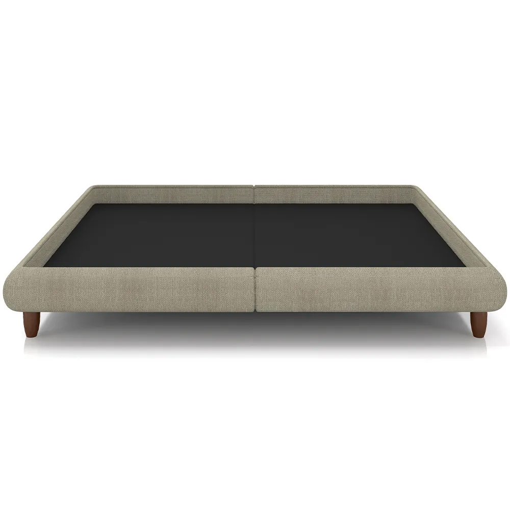 Cama King Base Box 193x203cm Pés Madeira Cold P02 Veludo Bege - Mpozenato