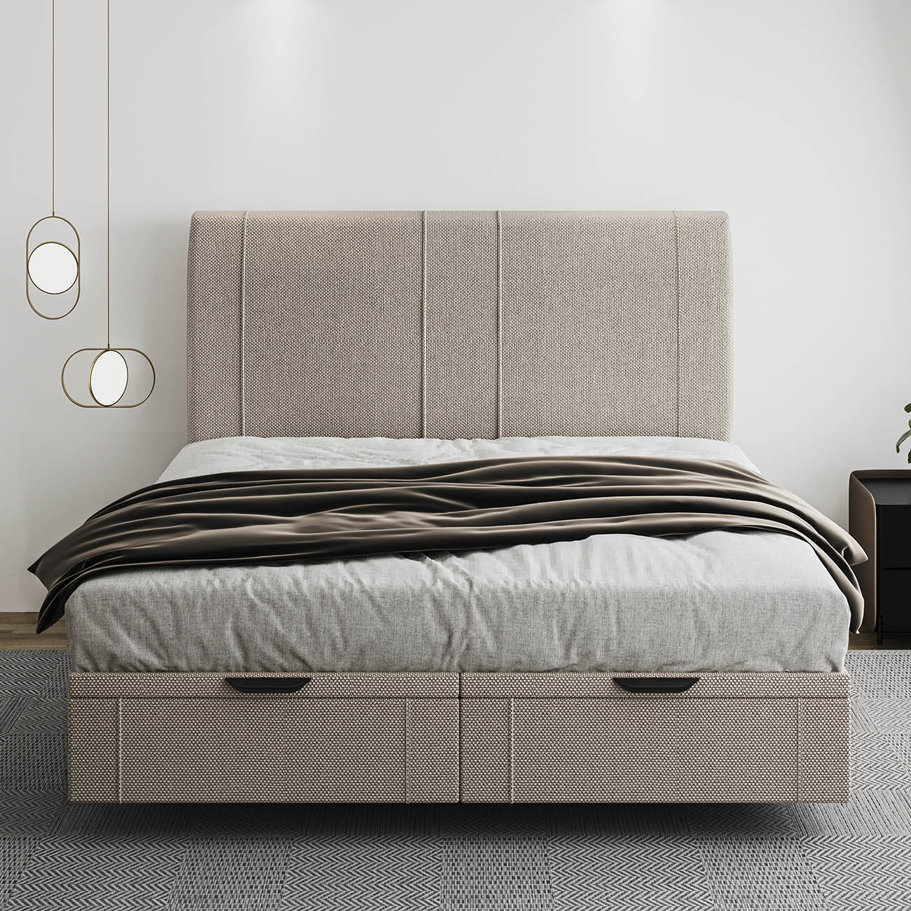 Cama King Flutuante Baú Cabeceira 195cm Fly S05 Linho Bege - Mpozenato