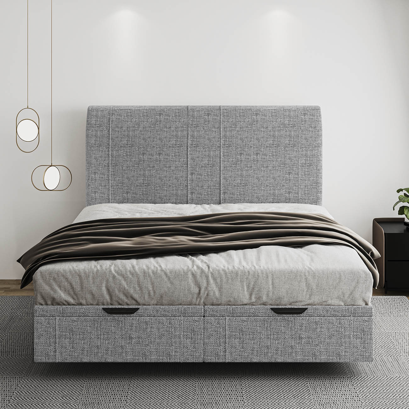 Cama King Flutuante Baú Cabeceira 195cm Fly S05 Linho Cinza - Mpozenato
