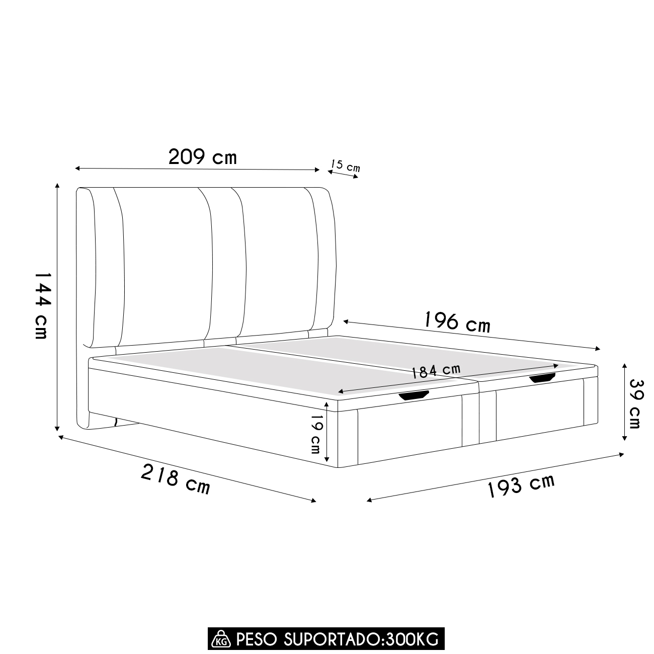 Cama King Flutuante Baú Cabeceira 195cm Fly S05 Linho Marrom - Mpozenato