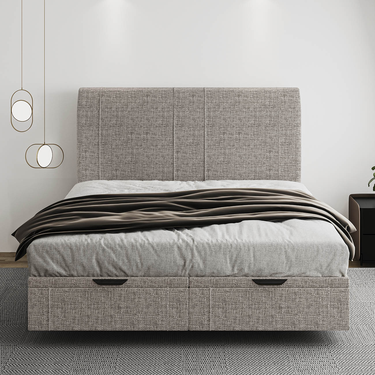 Cama King Flutuante Baú Cabeceira 195cm Fly S05 Linho Marrom - Mpozenato