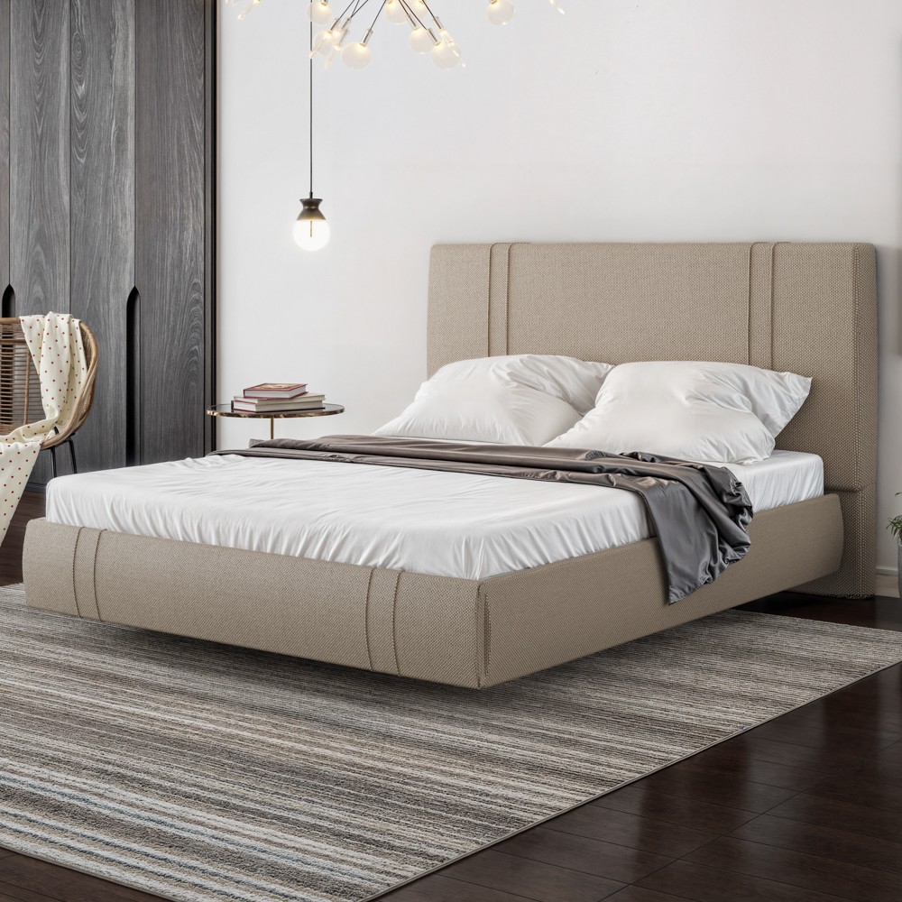 Cama King Flutuante Com Cabeceira 195cm Lyra S05 Linho Bege - Mpozenato