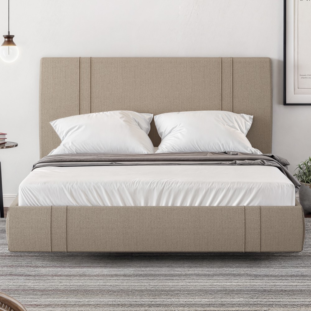 Cama King Flutuante Com Cabeceira 195cm Lyra S05 Linho Bege - Mpozenato