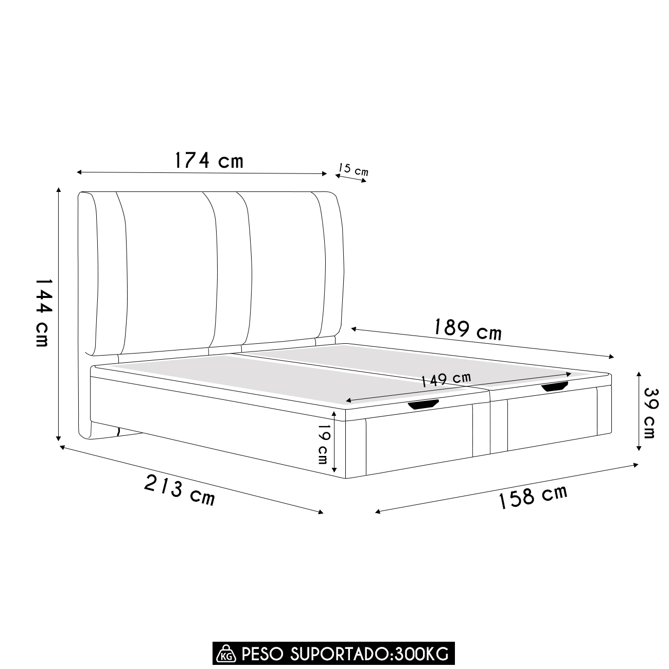 Cama Queen Flutuante Baú Cabeceira 160cm Fly S05 Linho Preto - Mpozenato
