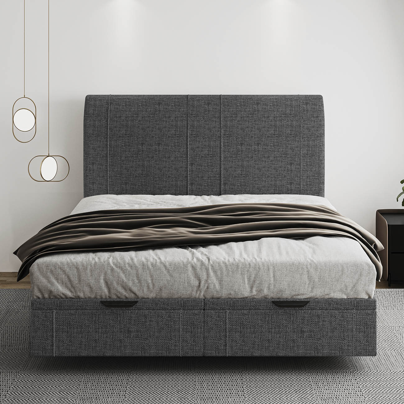 Cama Queen Flutuante Baú Cabeceira 160cm Fly S05 Linho Preto - Mpozenato