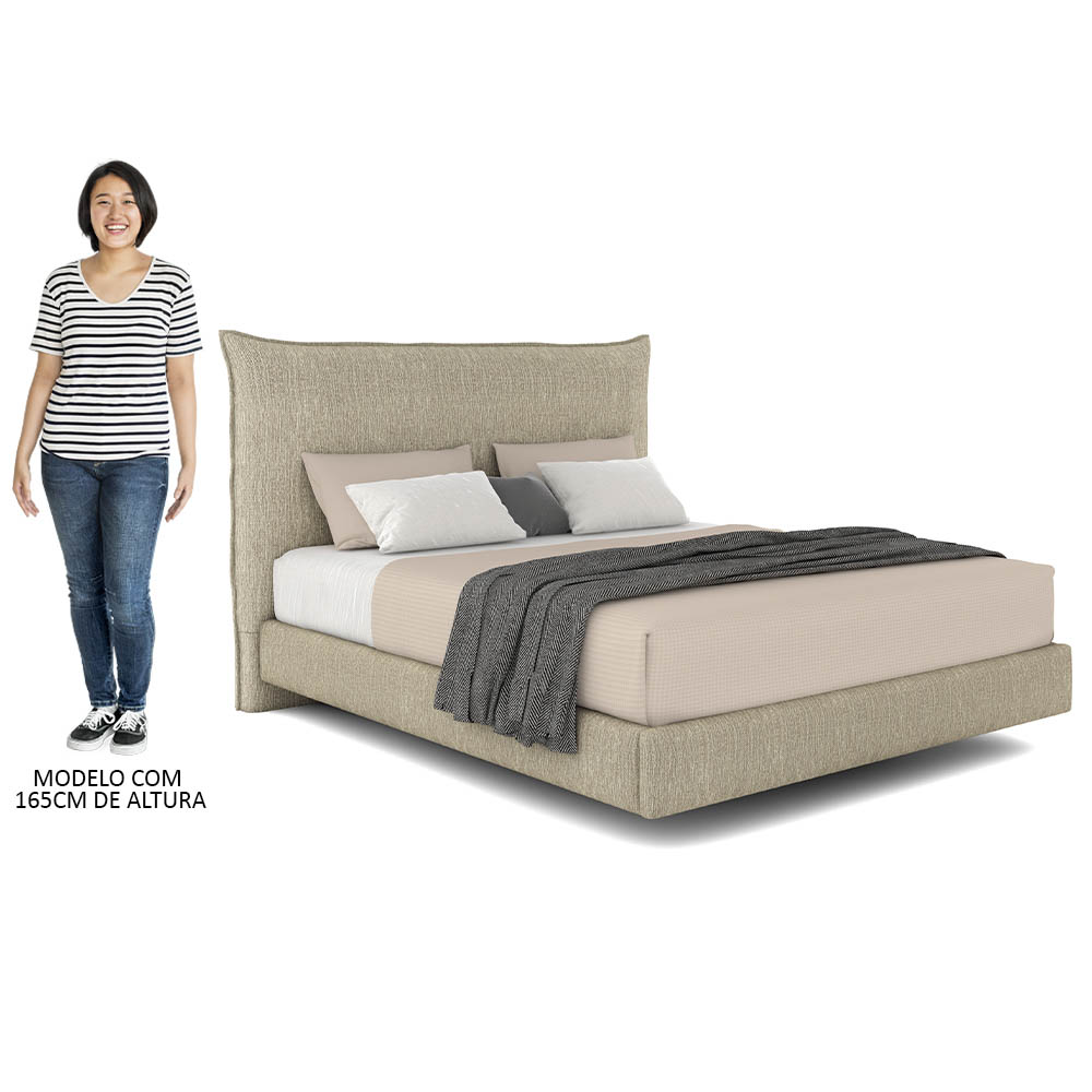 Cama Queen Flutuante Com Cabeceira 160cm Lyra S05 Linho Bege - Mpozenato