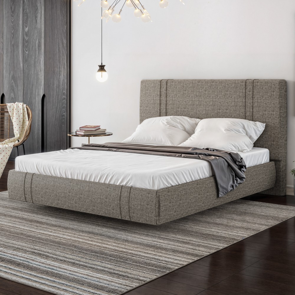 Cama Queen Flutuante Com Cabeceira 160cm Lyra S05 Linho Marrom - Mpozenato