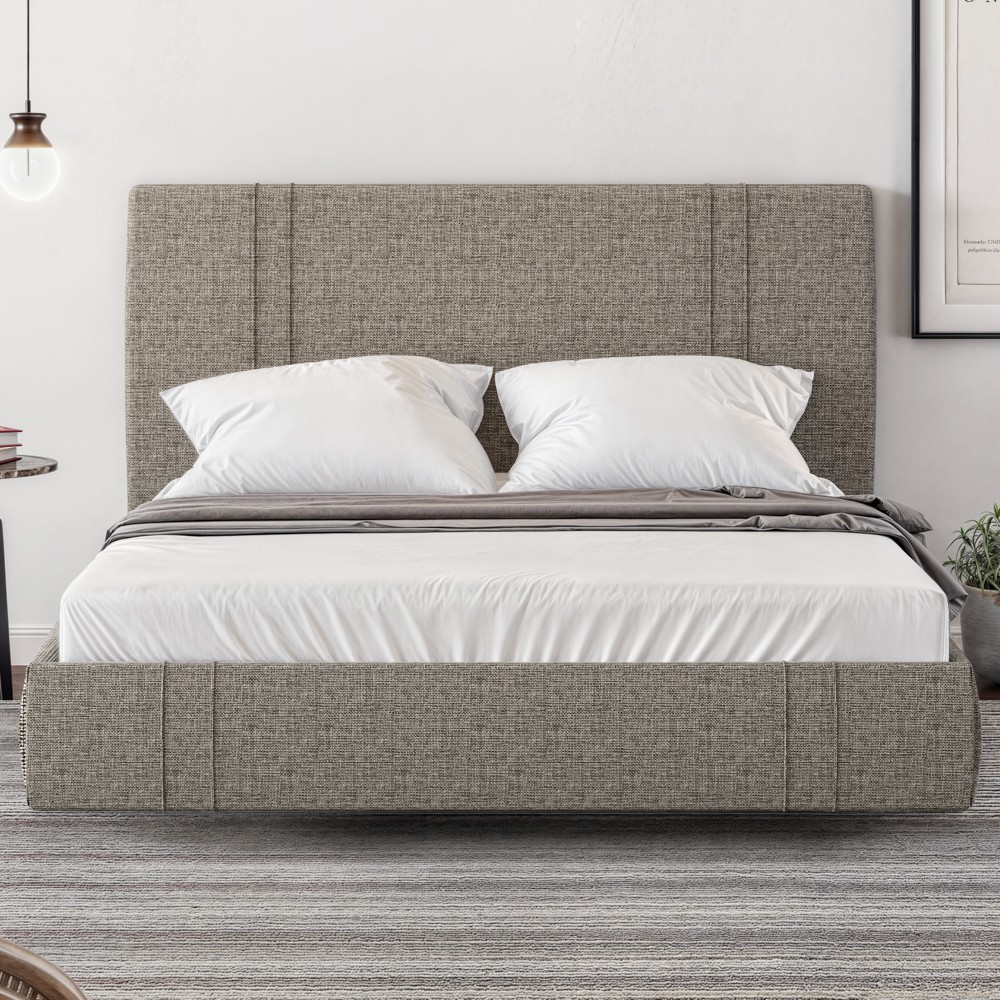 Cama Queen Flutuante Com Cabeceira 160cm Lyra S05 Linho Marrom - Mpozenato