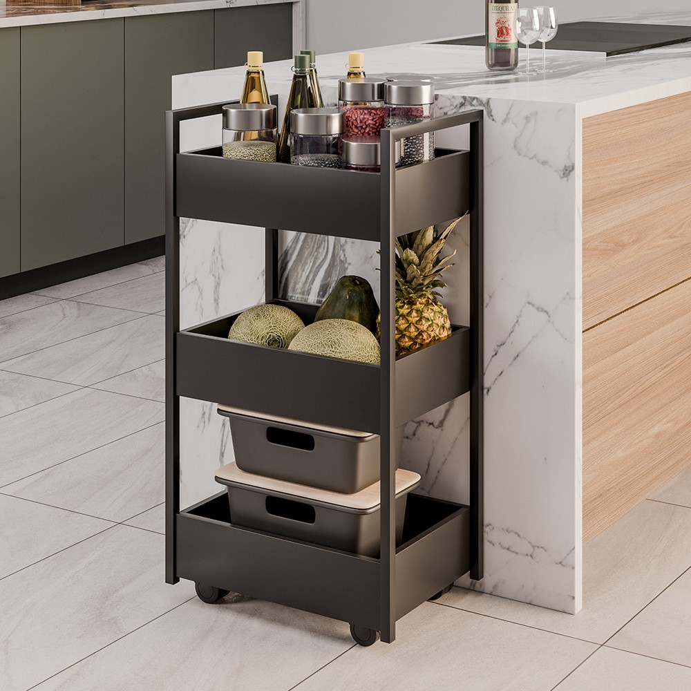 Carrinho Gourmet de Apoio Industrial 3 Prateleiras Liss M24 Preto - Mpozenato