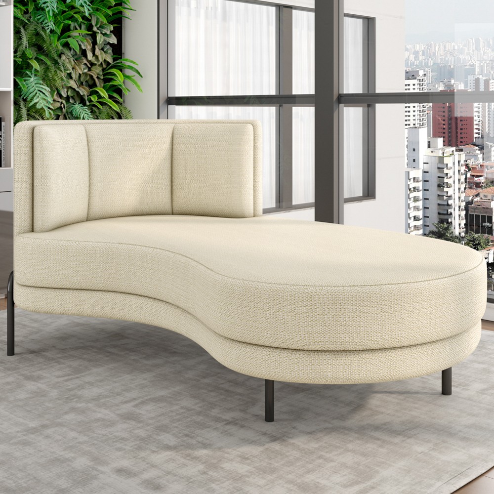 Chaise Longue Divã 163cm Braço Esquerdo Logus D06 Linho Creme - Mpozenato