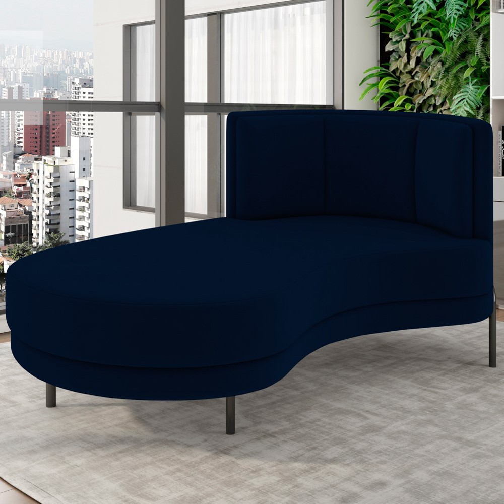 Chaise Longue Divã 164cm Braço Direito Logus D06 Veludo Azul - Mpozenato