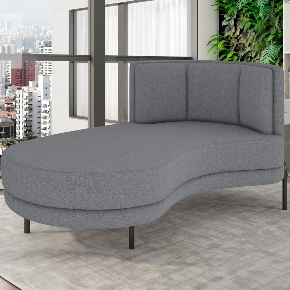 Chaise Longue Divã 164cm Braço Esquerdo Logus D06 Bouclê Cinza - Mpozenato