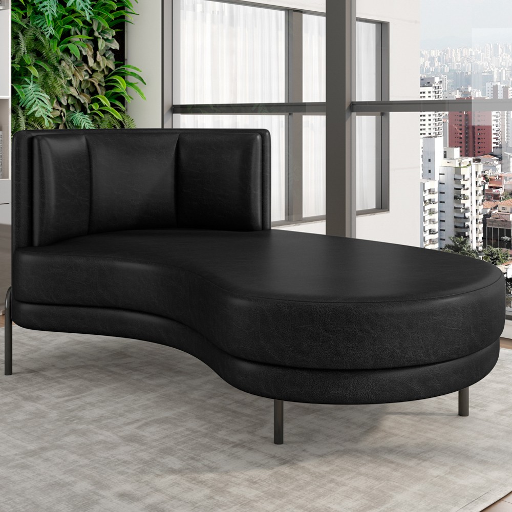 Chaise Longue Divã 164cm Braço Esquerdo Logus D06 Sintético Preto - Mpozenato