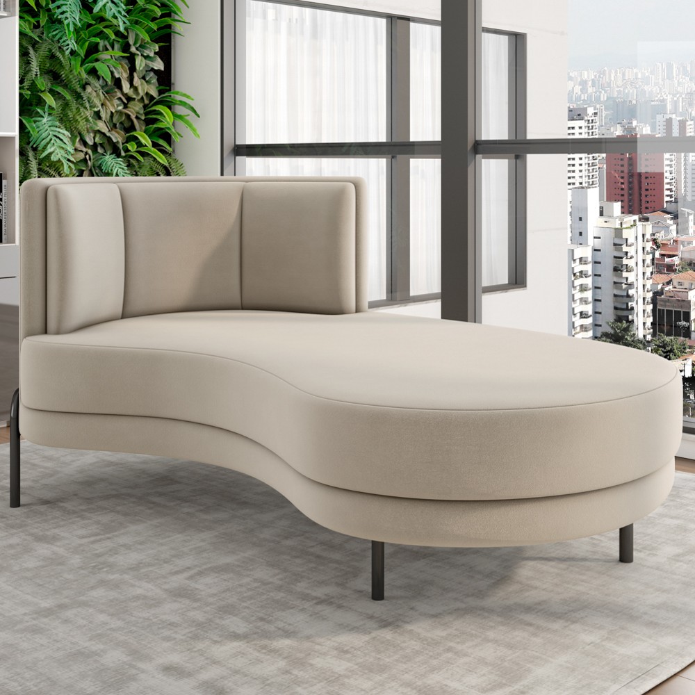 Chaise Longue Divã 164cm Braço Esquerdo Logus D06 Veludo Bege - Mpozenato