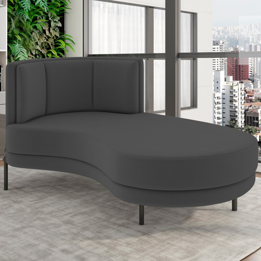 Chaise Longue Divã 164cm Braço Esquerdo Logus D06 Veludo Cinza - Mpozenato