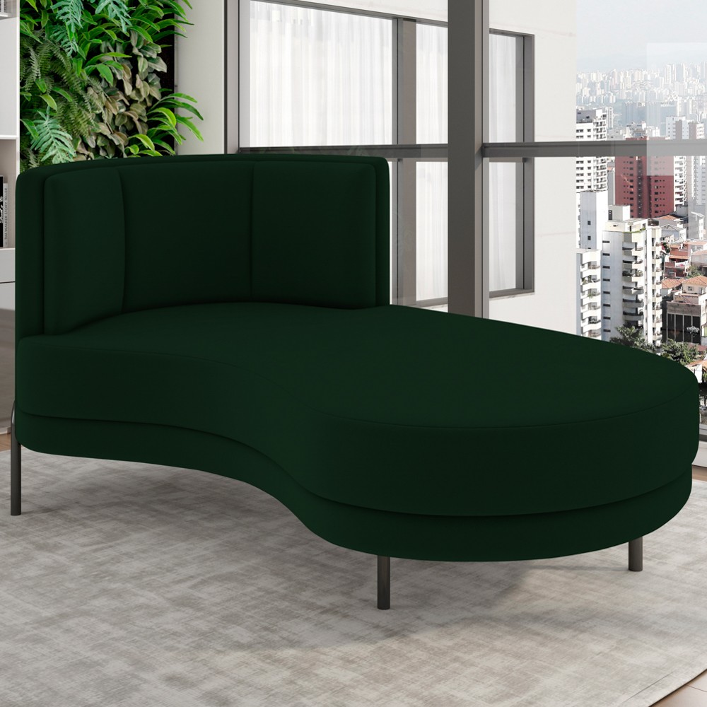 Chaise Longue Divã 164cm Braço Esquerdo Logus D06 Veludo Verde - Mpozenato