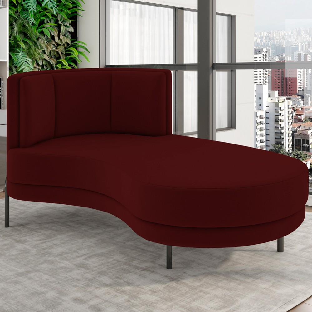 Chaise Longue Divã 164cm Braço Esquerdo Logus D06 Veludo Vermelho - Mpozenato