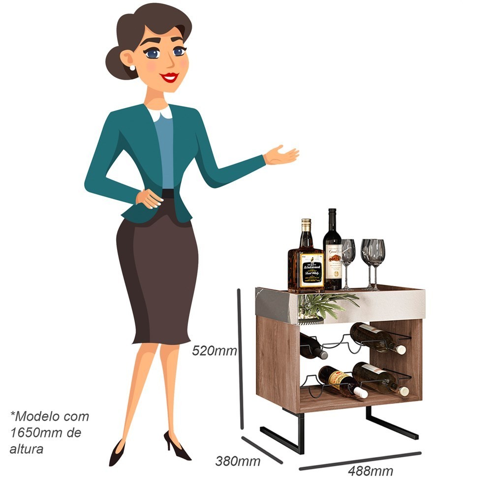 Conjunto 2 Adegas Espelhadas 6 Garrafas com Pés Metálicos Estilo Industrial Loft D09 Demolição/Preto - Mpozenato