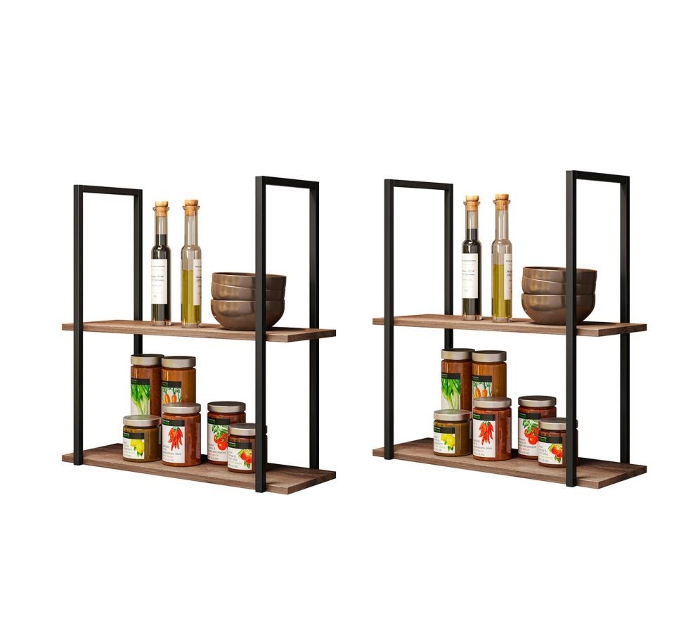 Conjunto 2 Prateleiras Decorativas Multifuncional Estilo Industrial Loft D09 Demolição/Preto - Mpozenato