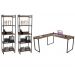 Conjunto Escritório Estilo Industrial Mesa 150x150cm e 2 Estantes 60cm 5 Prateleiras Prisma C08 Nogal - Mpozenato