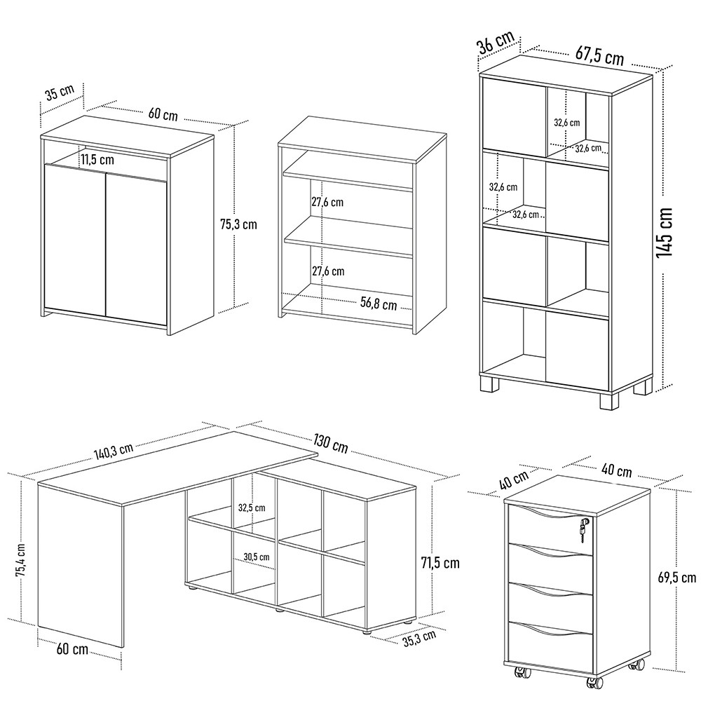 Conjunto Escritório Home Office 4 Peças Mity A06 Branco - Mpozenato