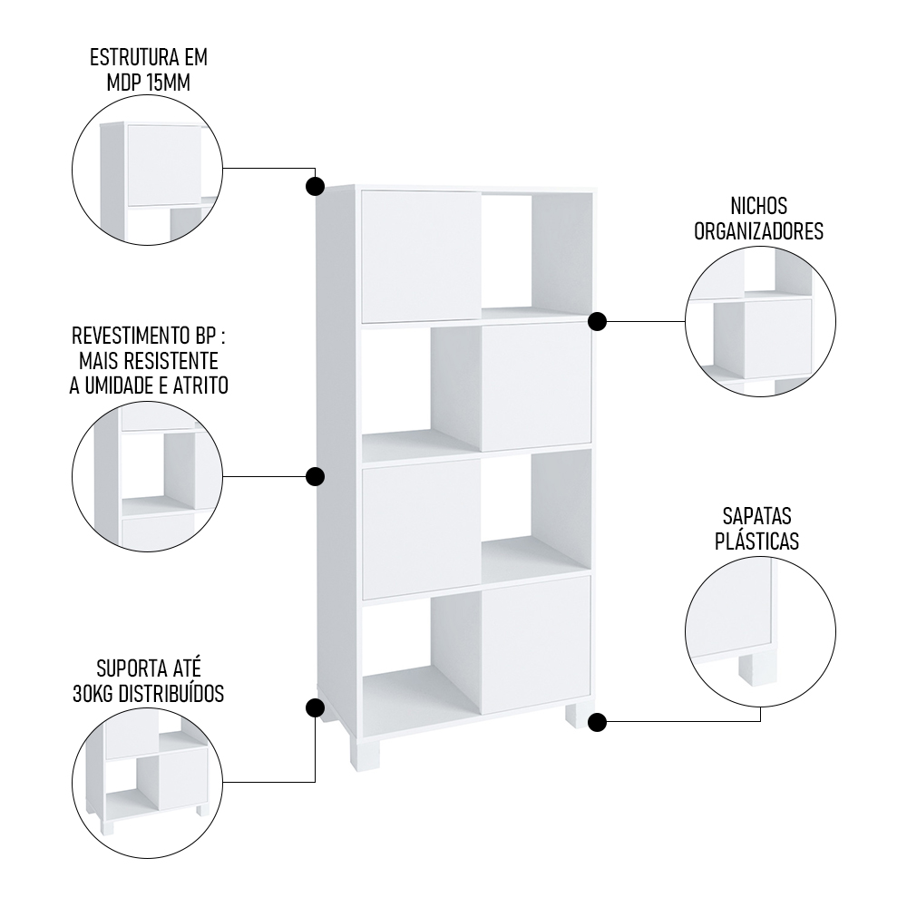 Conjunto Escritório Home Office 4 Peças Mity A06 Branco - Mpozenato