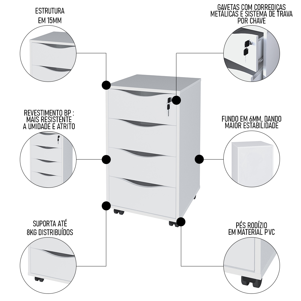 Conjunto Escritório Home Office 4 Peças Mity A06 Branco - Mpozenato