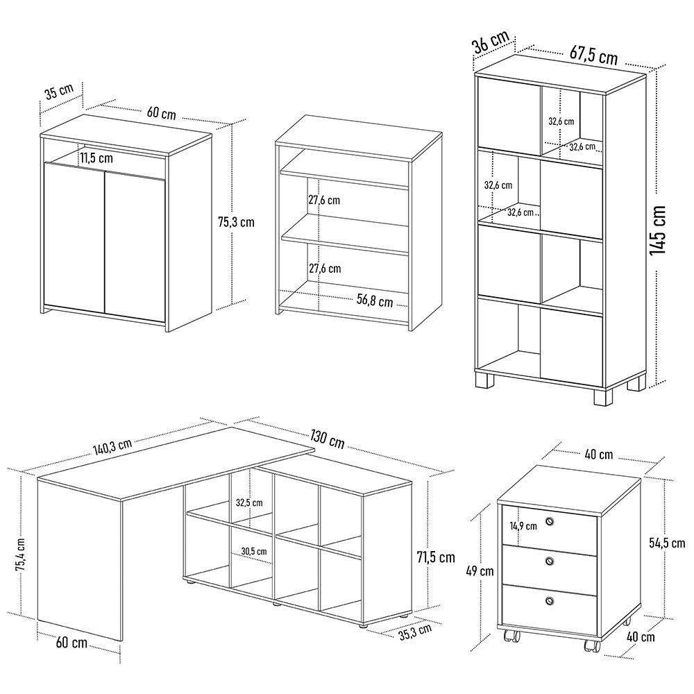 Conjunto Escritório Home Office 4 Peças Nil A06 Preto - Mpozenato
