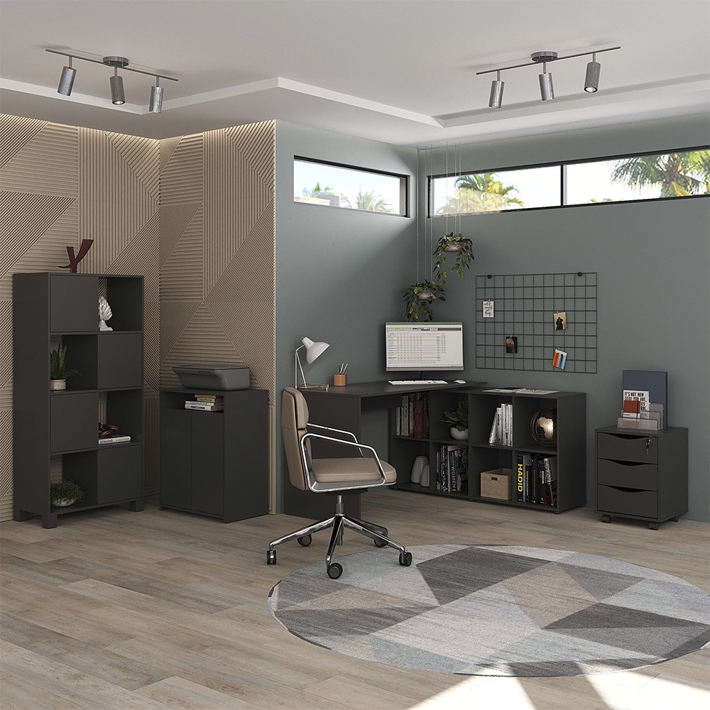 Conjunto Escritório Home Office 4 Peças Side A06 Preto - Mpozenato
