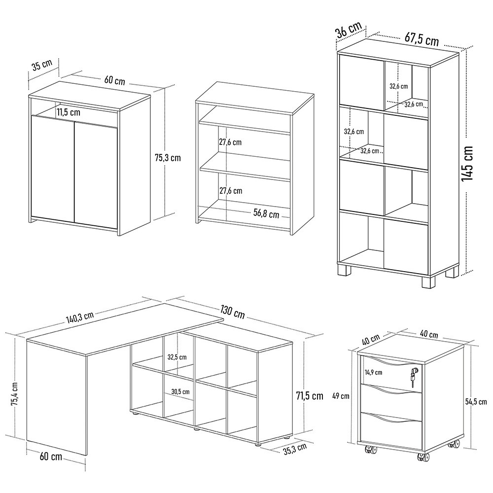 Conjunto Escritório Home Office 4 Peças Side A06 Preto - Mpozenato