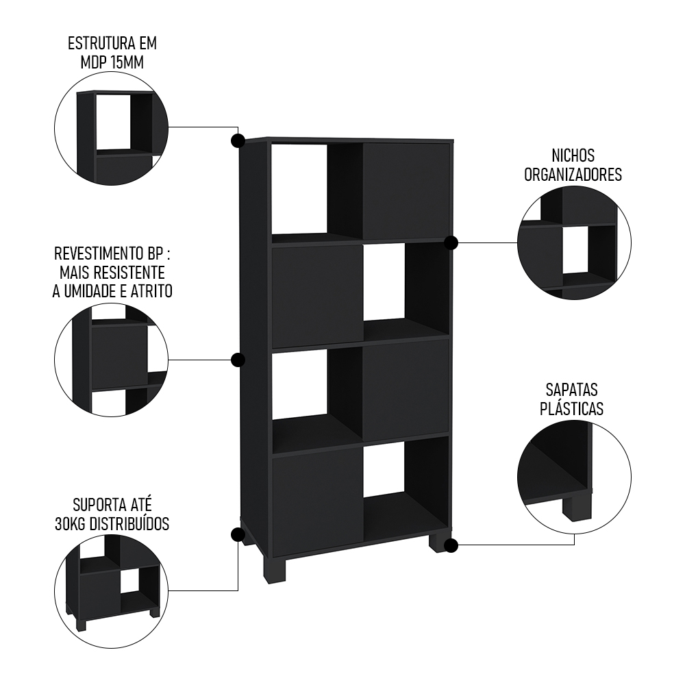 Conjunto Escritório Home Office 4 Peças Side A06 Preto - Mpozenato