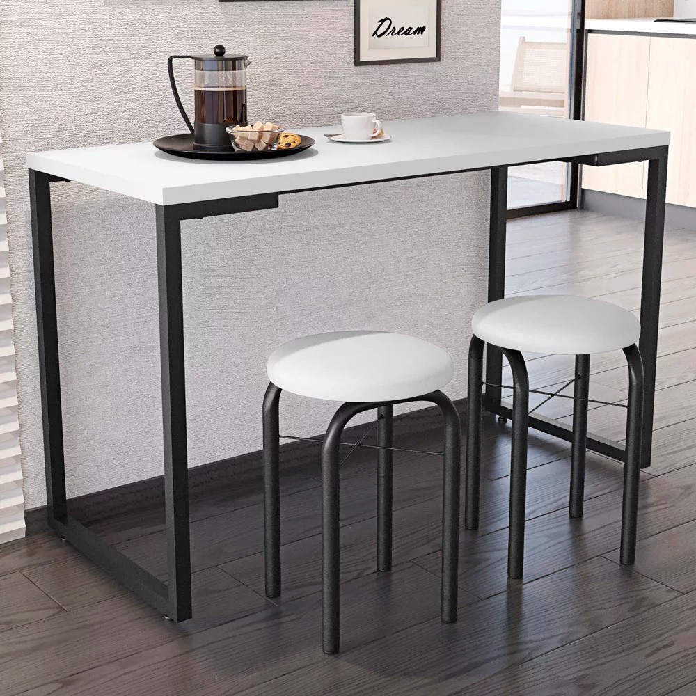 Conjunto Mesa de Cozinha Prattica Industrial 120cm com 2 Banquetas F02 Branco - Mpozenato