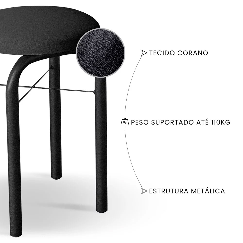 Conjunto Mesa de Cozinha Prattica Industrial 120cm com 2 Banquetas F02 Branco/Preto - Mpozenato