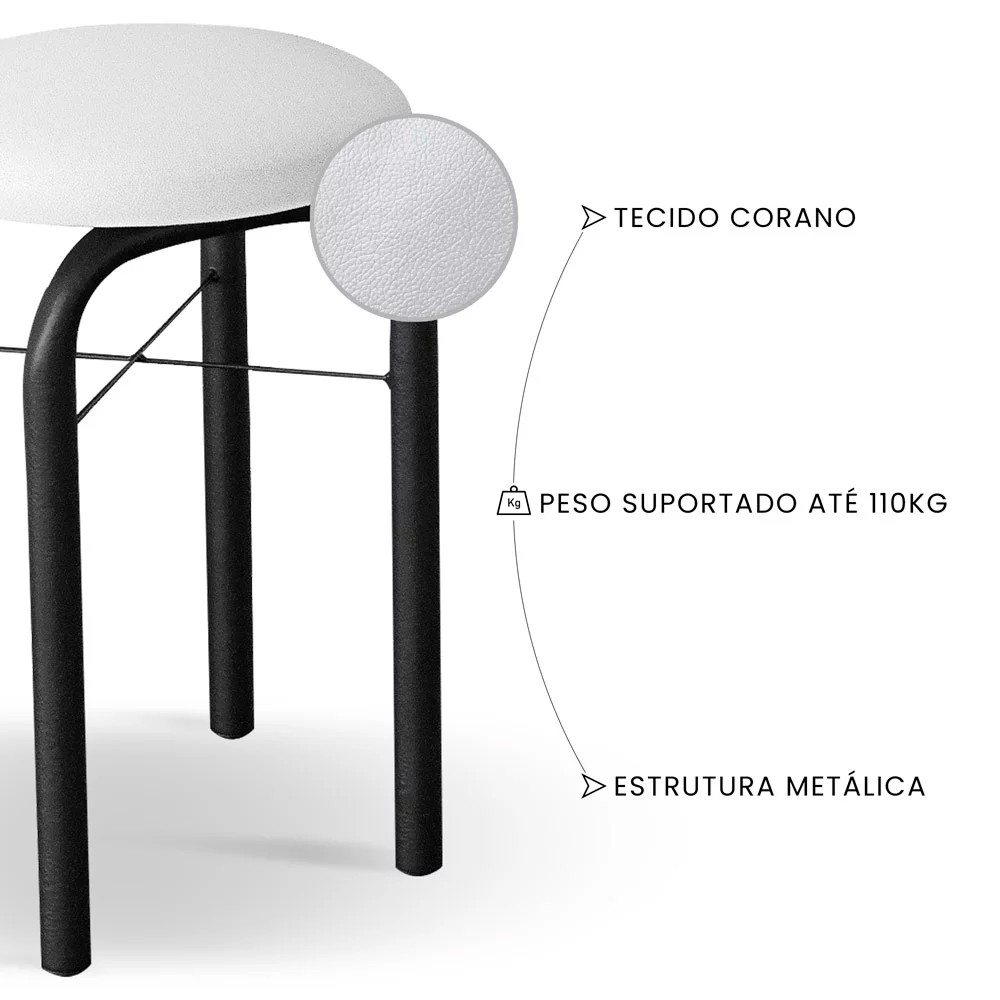 Conjunto Mesa de Cozinha Prattica Industrial 120cm com 2 Banquetas F02 Preto/Branco - Mpozenato