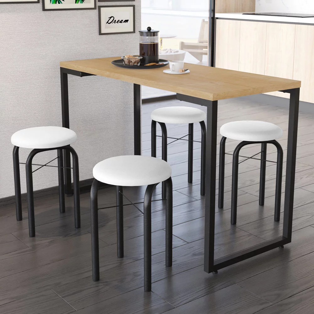 Conjunto Mesa de Cozinha Prattica Industrial 120cm com 4 Banquetas F02 Nature/Branco - Mpozenato