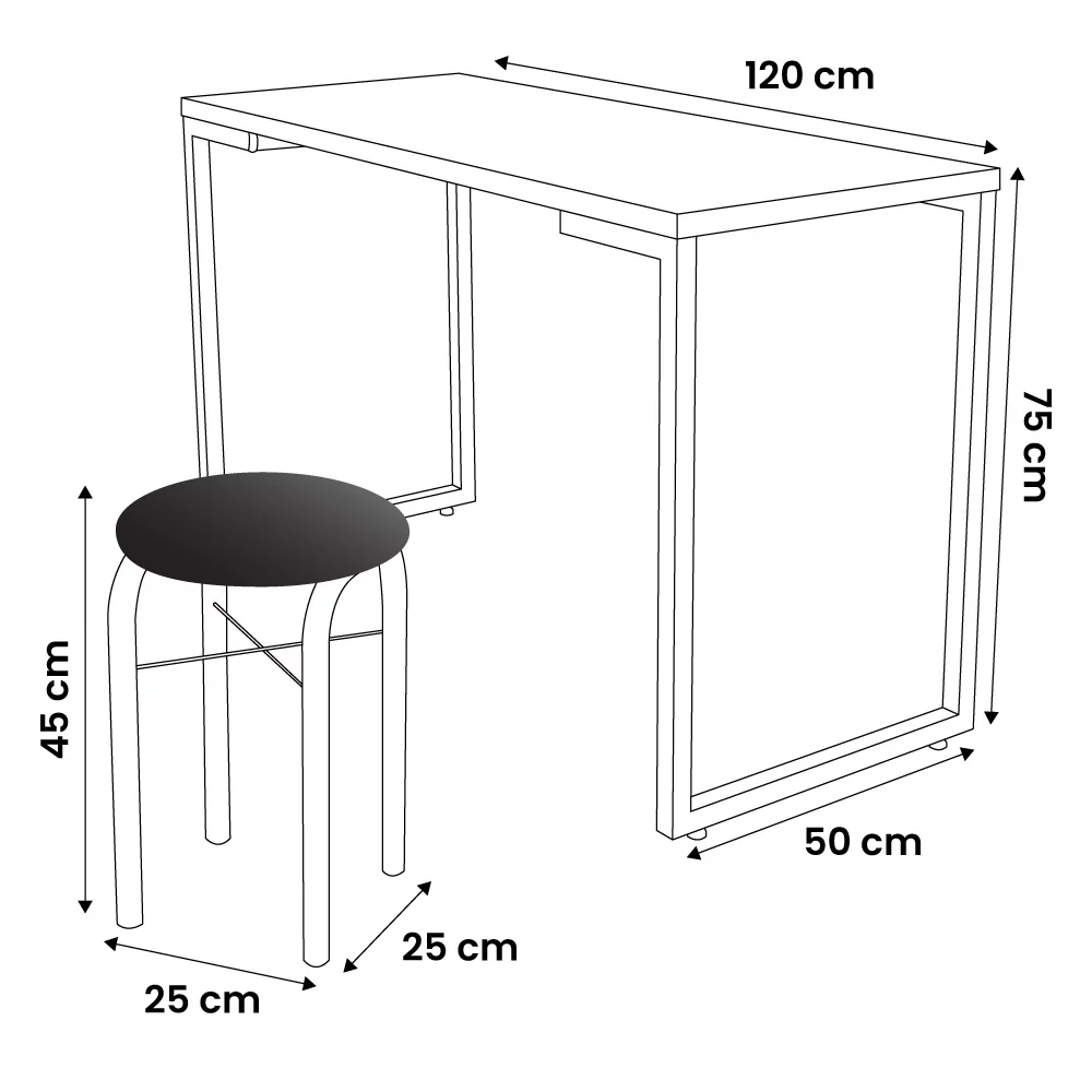 Conjunto Mesa de Cozinha Prattica Industrial 120cm com 4 Banquetas F02 Nature/Branco - Mpozenato
