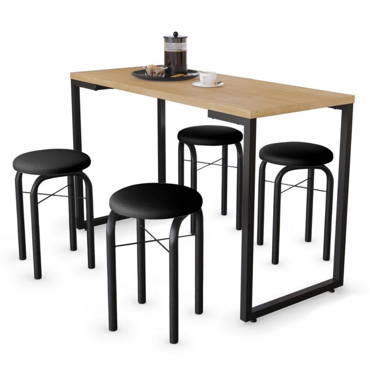 Conjunto Mesa de Cozinha Prattica Industrial 120cm e 2 Cadeiras Eames F02  Preto - Mpozenato