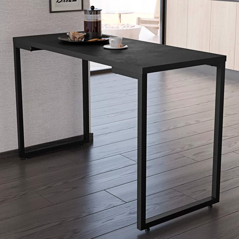 Conjunto Mesa de Cozinha Prattica Industrial 120cm com 4 Banquetas F02 Preto - Mpozenato