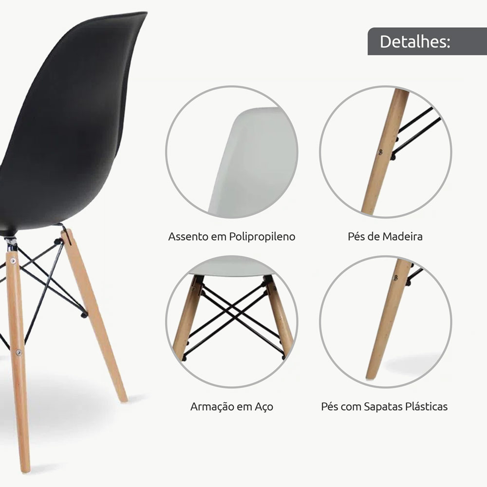 Conjunto Mesa de Cozinha Prattica Industrial 120cm e 2 Cadeiras Eames F02 Branco/Preto - Mpozenato