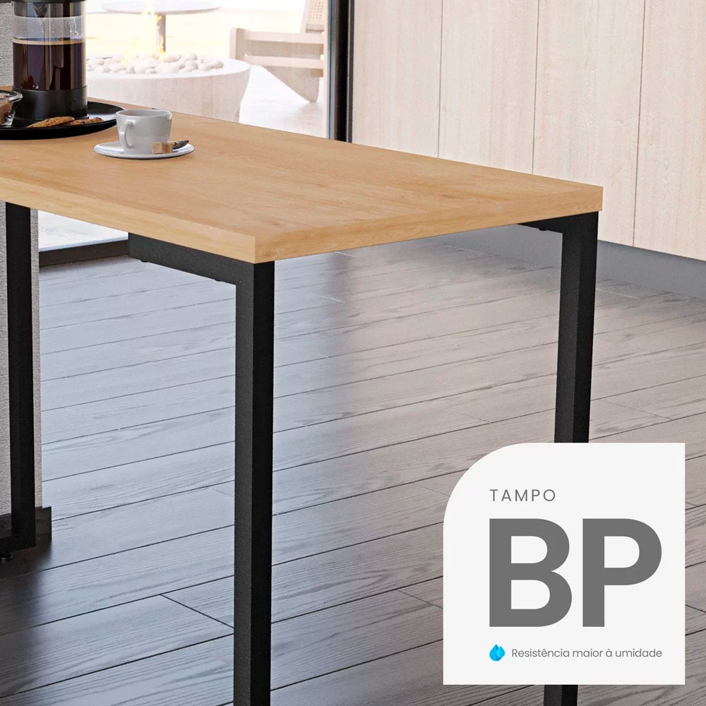 Conjunto Mesa de Cozinha Prattica Industrial 120cm e 2 Cadeiras Eames F02 Nature/Preto - Mpozenato