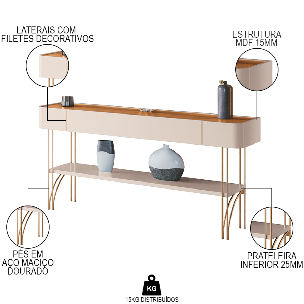 Conjunto Sala de Estar com Cristaleira Agnes H01 Off White/Cinamomo - Mpozenato