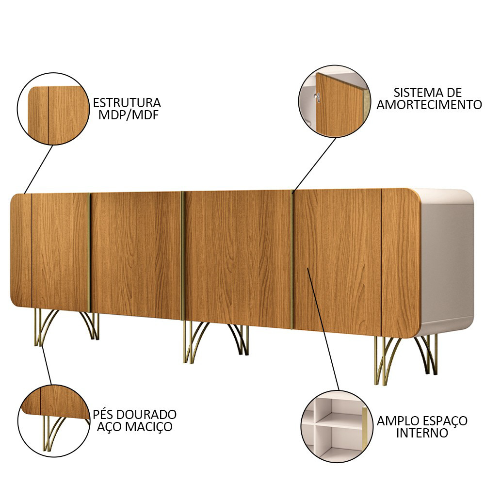 Conjunto Sala de Estar com Cristaleira Agnes H01 Off White/Cinamomo - Mpozenato