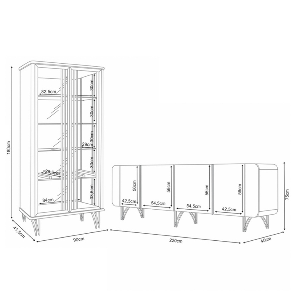 Conjunto Sala de Estar com Cristaleira Agnes H01 Off White/Cinamomo - Mpozenato