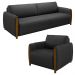 Conjunto Sofá 3 Lugares 223cm e Poltrona 98cm Amaranto M22 PU Preto - Mpozenato