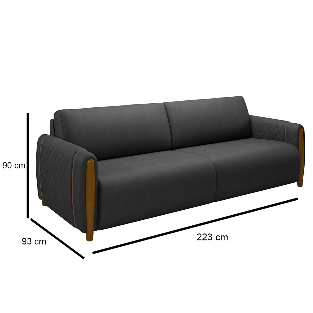 Conjunto Sofá 3 Lugares 223cm e Poltrona 98cm Amaranto M22 PU Preto - Mpozenato
